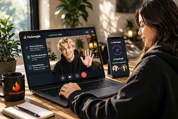 Hotmegle video chat app with smart matching on desktop and mobile